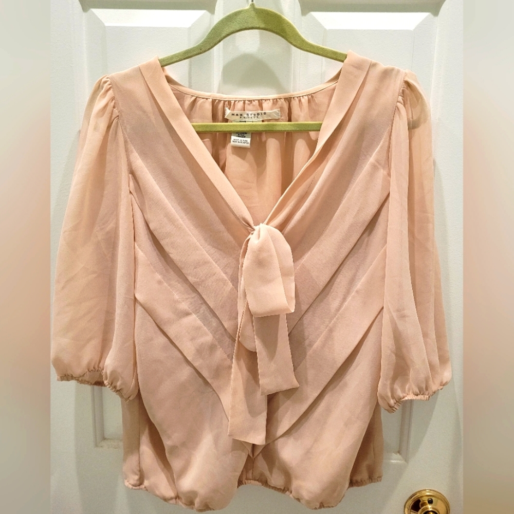 Max Studio pink sheer blouse with tie size MP
